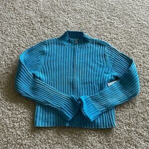 Design History Girls Ribbed Blue High Neck Long Sleeve Full Zip Jacket Size XL